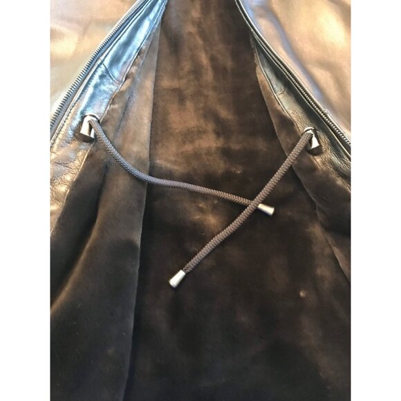 Women’s MARC NEW YORK Andrew Marc Leather Coat Hood Black Faux Fur M - Picture 8 of 10